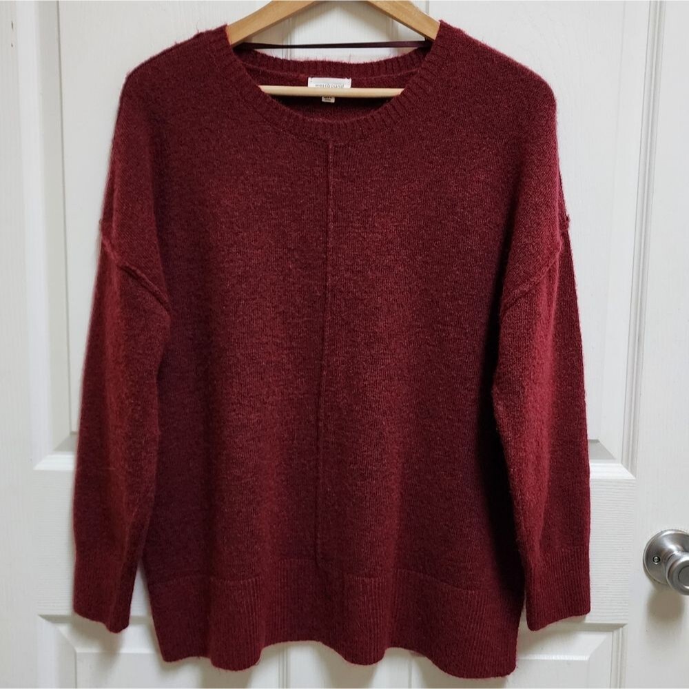 Westbound Sweater Womens M Red Wool Blend Tunic Oversized Crew Long Sleeve Soft